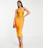 Asos Design Tall Cupped Bandage Fringe Cami Midi Dress In Mustard-multi