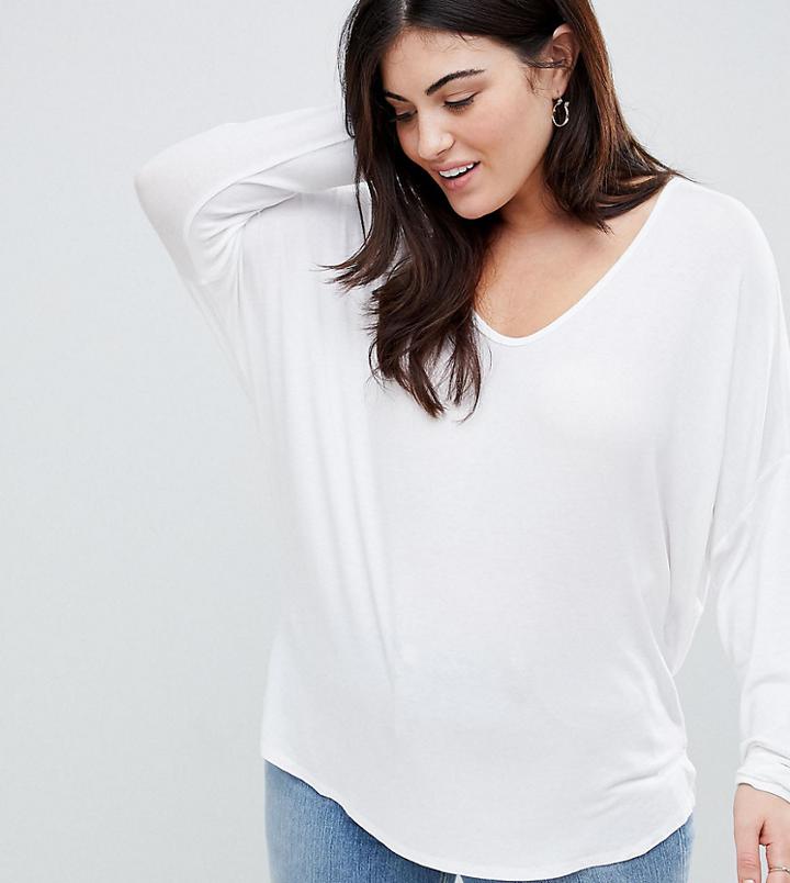 Asos Design Curve Forever T-shirt With Long Sleeve - White