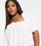 Asos Design Curve Natural Crinkle Square Neck Prairie Sun Top In Ivory-white