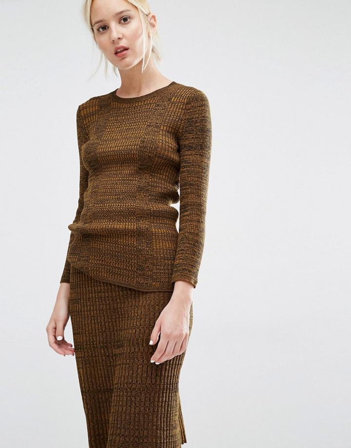 Gestuz Jannice Rib Knit Top In Melange - Green