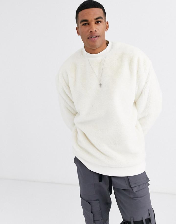 Asos Design Oversized Faux Fur Sweatshirt In Beige