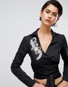 Forever Unique Woven Wrap Blouse - Black