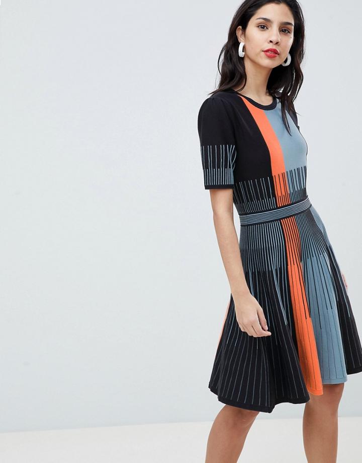 Boss Casual Striped Knit Detail Dress - Navy