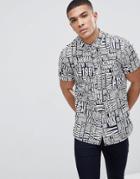Armani Exchange All Over Logo Short Sleeve Shirt In Navy - Navy