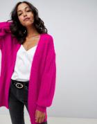 Asos Design Cardigan In Fluffy Rib - Pink