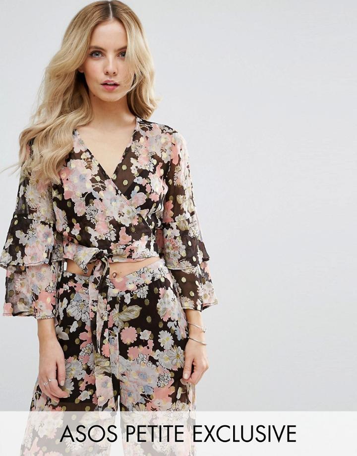 Asos Petite Floral Printed Soft Ruffle Blouse Co-ord - Multi