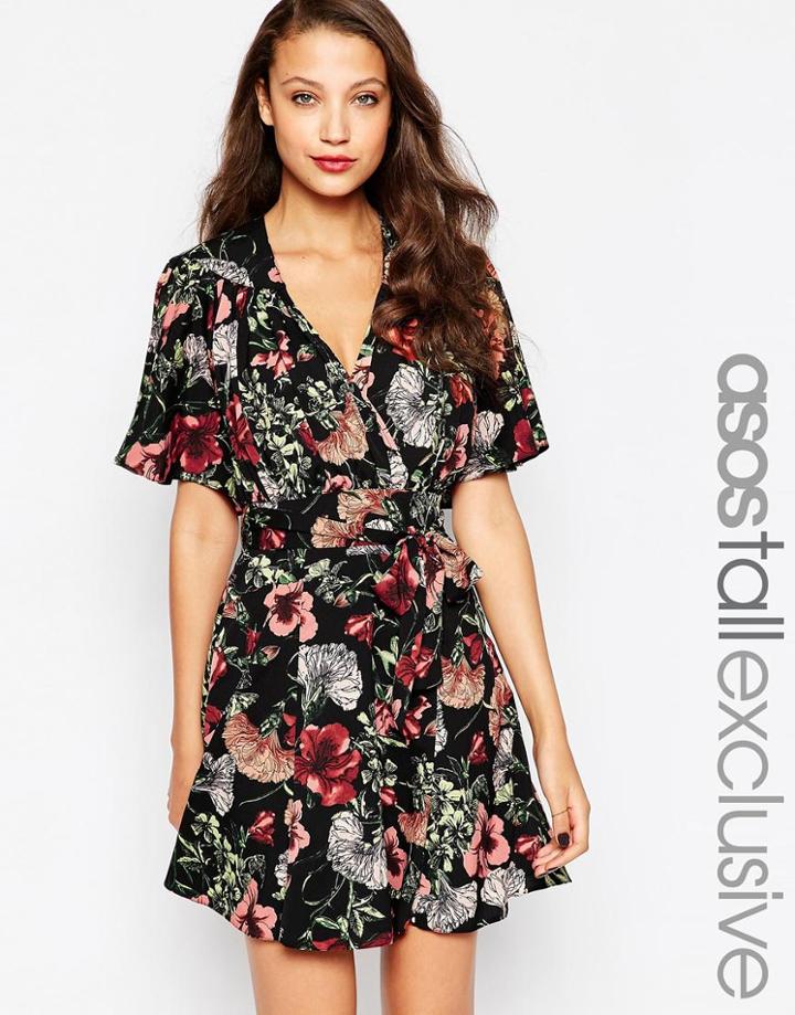 Asos Tall Skater Dress In Floral Print - Multi