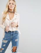 Wyldr You Aint The First Faux Suede Biker Jacket - Cream