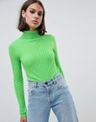 Asos Design Roll Neck Crop Sweater In Rib - Green