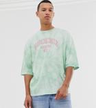 Asos Design Tall Oversized T-shirt With Tie Dye And City Print - Green