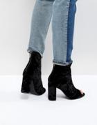 New Look Velvet Peep Toe Block Heel Shoe Boot - Black