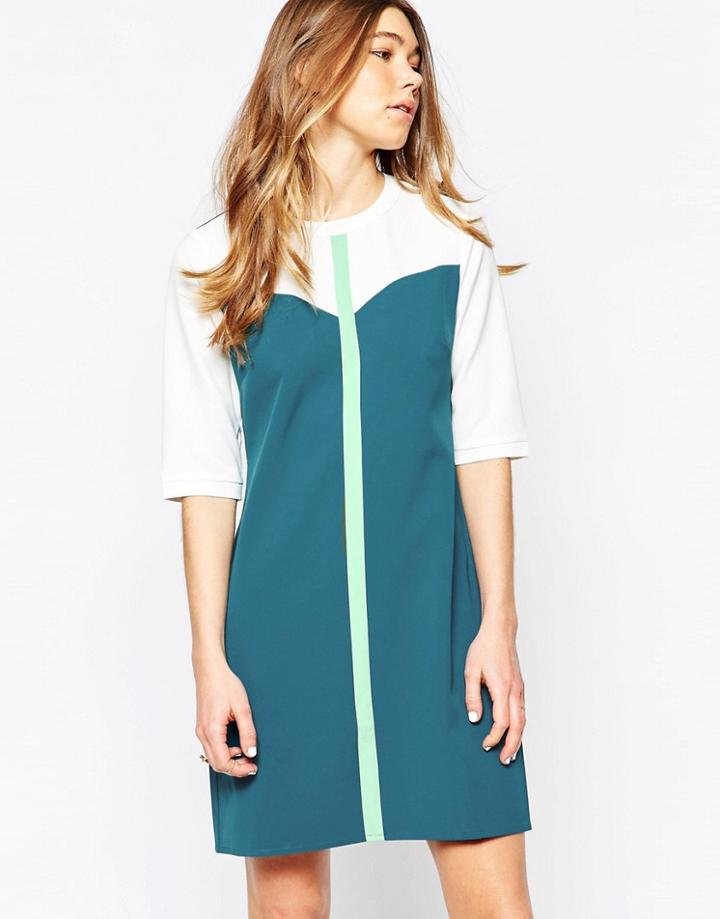 Sugarhill Boutique Francesca Color Block Dress - Green Aqua Off White