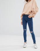 Dr Denim Lexy Mid Rise Second Skin Super Skinny Ripped Knee Jeans - Blue