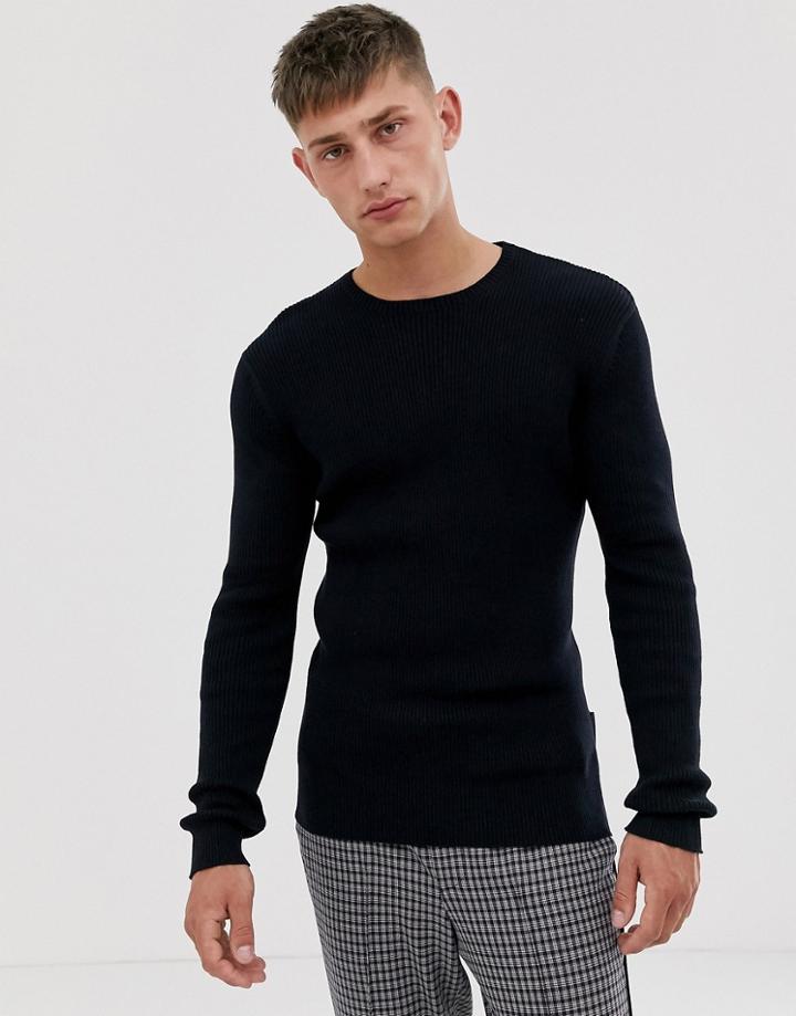 French Connection Cable Crew Neck Sweater-navy