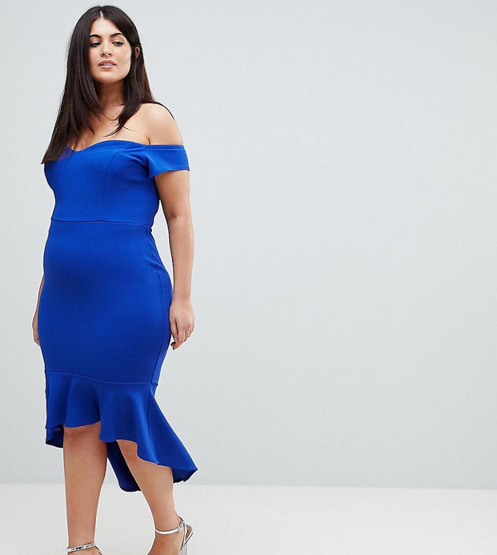 John Zack Plus Off Shoulder Ruffle Midi Dress - Blue