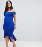John Zack Plus Off Shoulder Ruffle Midi Dress - Blue