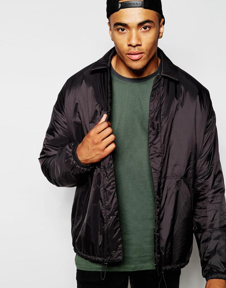 Asos Oversized Coach Jacket In Black - Black