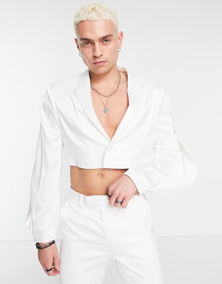 Asos Design Balloon Sleeve Suit Jacket In White