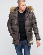 Siksilk Padded Parka Jacket With Faux Fur Hood - Green