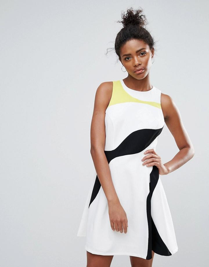 Adelyn Rae Multi Color Panel Skater Dress - White