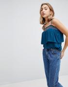 Lunik Bardot Ruffle Top With Embroiderry Trim - Green
