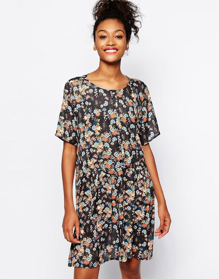 Monki Floral Button Front Dress - Black