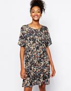 Monki Floral Button Front Dress - Black