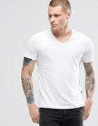 Replay T-shirt Vneck Raw Edge In White - White