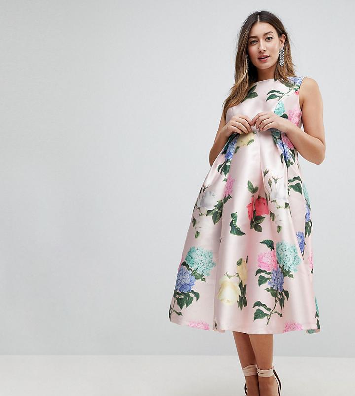 Chi Chi London Maternity Printed Satin Midi Dress - Multi