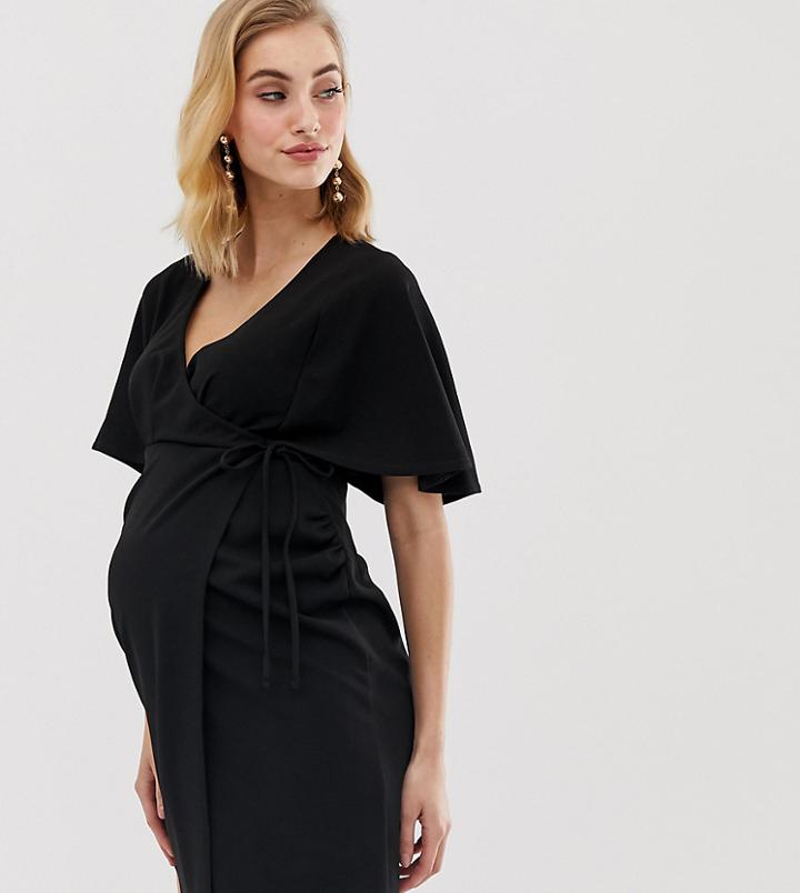 Asos Design Maternity Wrap Mini Dress-black