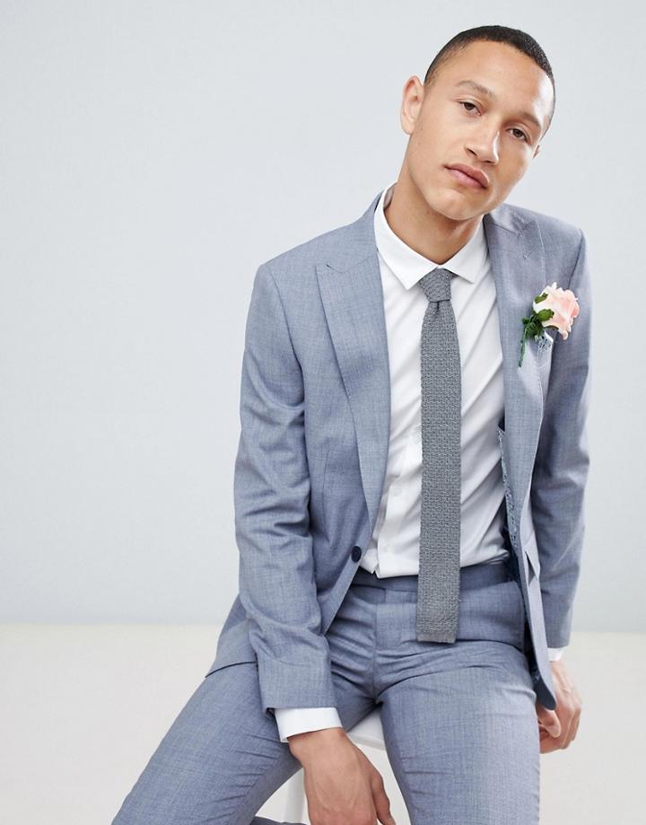 Moss London Skinny Suit Jacket In Blue Wool Mix - Blue