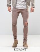 Mennace Skinny Jeans With Paint Splat In Brown - Brown