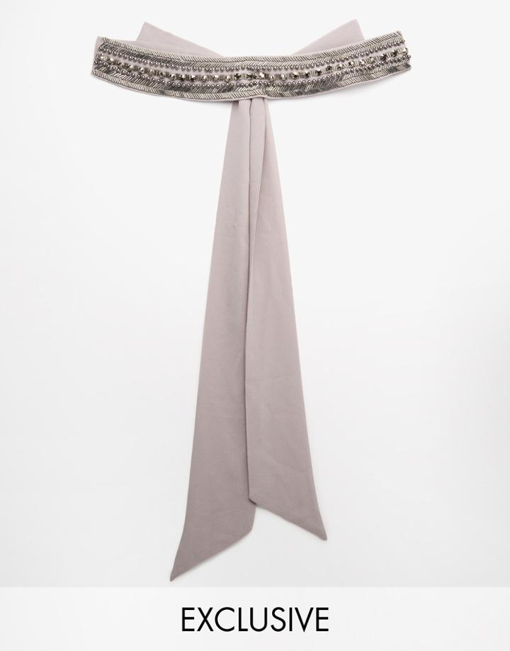 Tfnc Wedding Chiffon Occasion Belt With Embellishment In Opal Grey