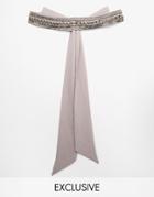 Tfnc Wedding Chiffon Occasion Belt With Embellishment In Opal Grey