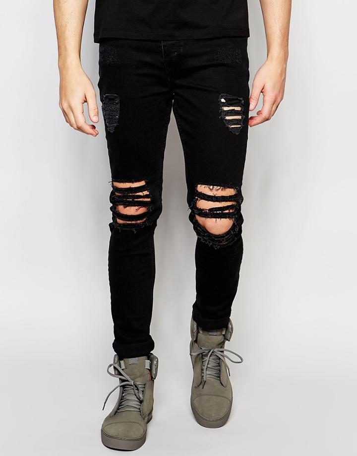 Dark Future Super Skinny Jeans With Extreme Rips - Black
