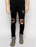 Dark Future Super Skinny Jeans With Extreme Rips - Black