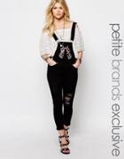 Liquor & Poker Petite Skinny Overalls With Folk Embroidery On Bib - Black