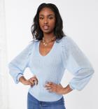 Asos Design Tall V Neck Sweater With Volume Sleeve-blues