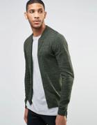 Asos Knitted Cotton Bomber Jacket In Muscle Fit - Green