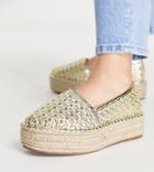 Asos Design Wide Fit Jala Flatform Toe-cap Espadrilles In Gold Weave