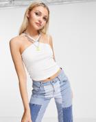Noisy May Ribbed Halter Cami Top In White