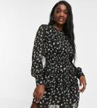 Missguided Tall Mini Dress With Shirred Waist In Black Floral