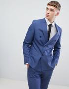 Moss London Double Breasted Skinny Suit Jacket In Blue - Blue