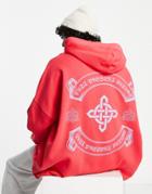 Asos Design Super Oversized Hoodie In Red With Gothic Prints