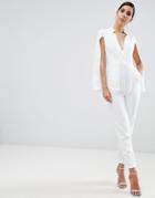 Ax Paris Deep V Caped Jumpsuit - Cream