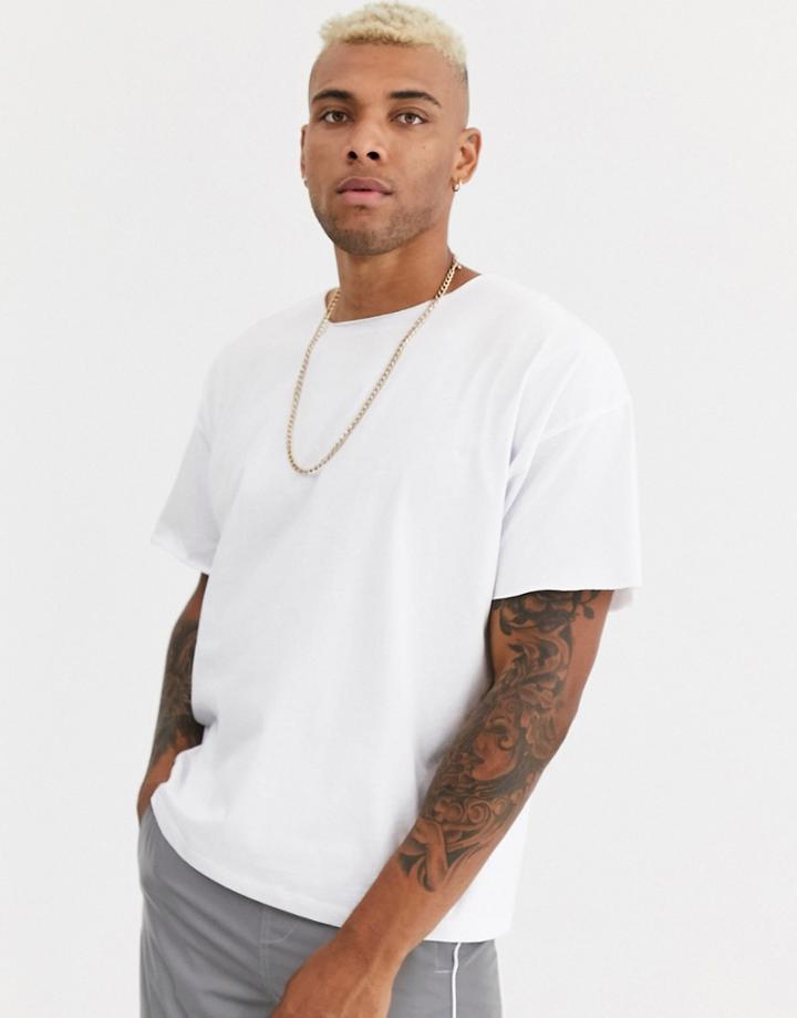 Asos Design Oversized T-shirt With Raw Neck In White
