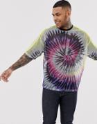 Asos Design Oversized T-shirt With Half Sleeve In Mesh Tie Dye Wash - Multi