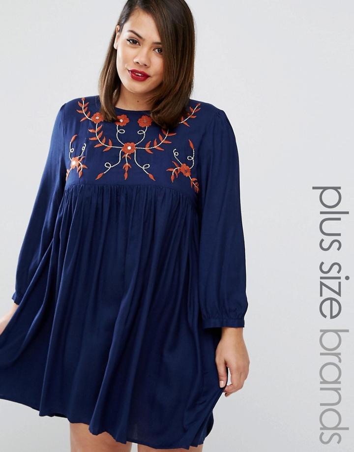 Alice & You Folk Embroidered Skater Dress - Navy