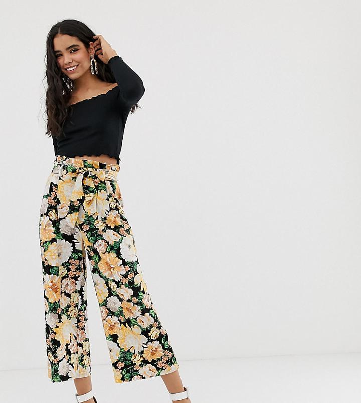 Miss Selfridge Linen Paperbag Waist Pants In Floral Print - Multi