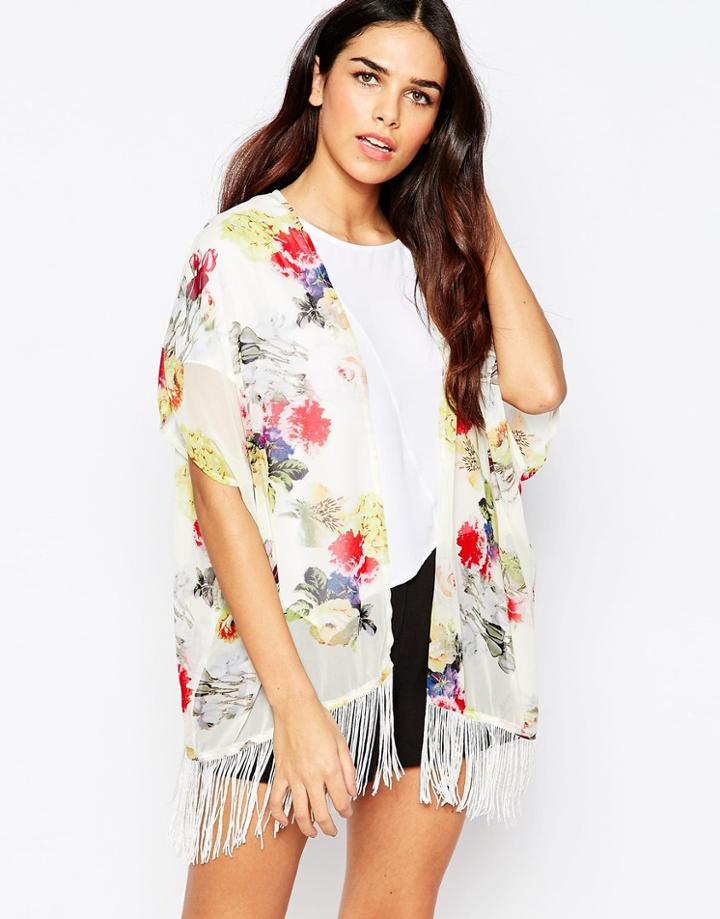 Ax Paris Floral Kimono - Cream